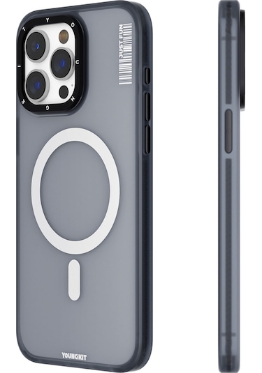 İphone 15 Pro Uyumlu Kılıf Magsafe Şarj Özellikli Youngkit Colored Sand Serisi Kapak Siyah