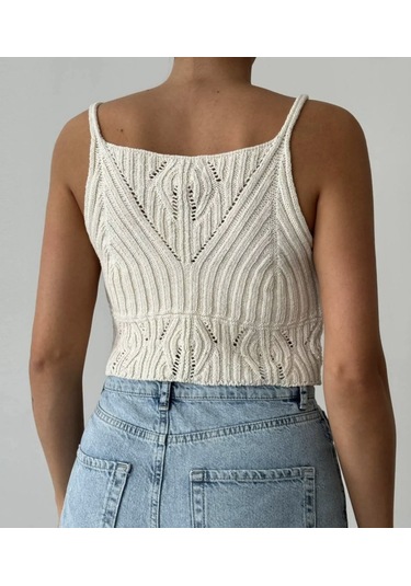 Lavessa Örgü Detaylı Askılı Crop - Beyaz-145 Beyaz