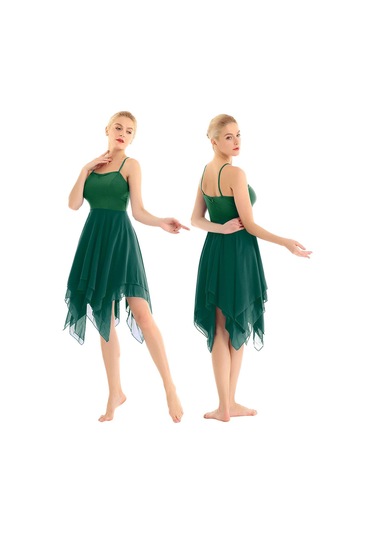 Yeşil Bayan Bale Balo Salonu Dans Elbise Spagetti Kayışı Kolsuz Asimetrik Çağdaş Giyim Yeşil