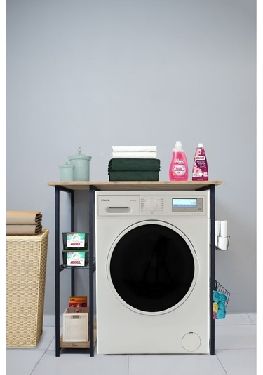 Nr Çamaşır Makinesi Üstü Yatay 2 Raflı Düzenleyici Siyah Metal Siyah