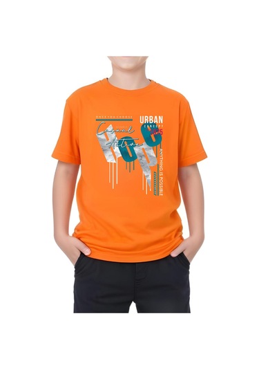 Hope Baskılı Erkek Çocuk Yuvarlak Yaka Kısa Kollu T-shirt Turuncu