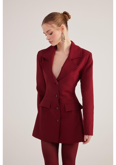 Holly Lolly Belden Oturmalı Fit Kesim Deja Blazer Ceket Bordo