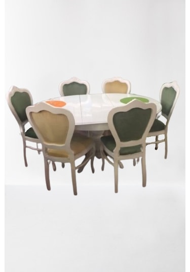 Baba Ayak Açılır Masa Ahşap Kayın Ihlamur Ağacı Parlak Beyaz  Boya Masa ve Ayak 6 Adet Klasik El Yapım