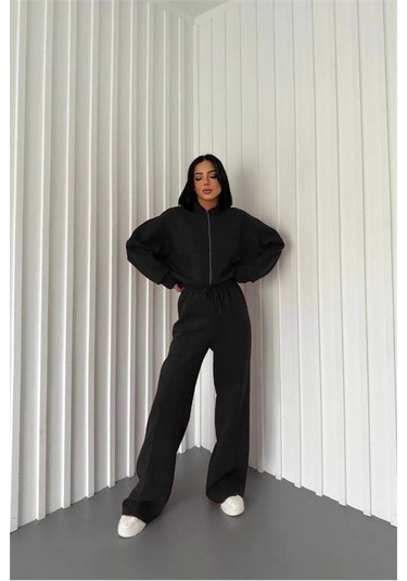 Neşeli Butik Kadın Kışlık Alt Üst Eşofman Takımı Nb0022 - Siyah Siyah