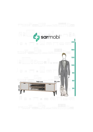 Sarmobi Arden 2 Kapaklı Tv Ünitesi Beyaz