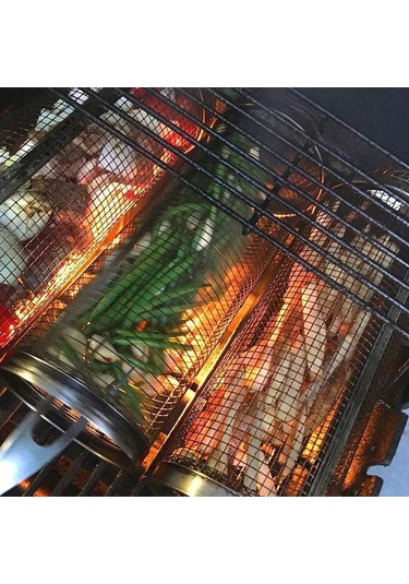 Açık Hava Izgarası İçin Tekerlekli Izgara Sepeti, Paslanmaz Çelik Tel Örgü Silindir Izgara, Barbekü Açık Hava Izgara Ağı Barbekü Ağı Silindiri 7,78 İnç 20 Cm