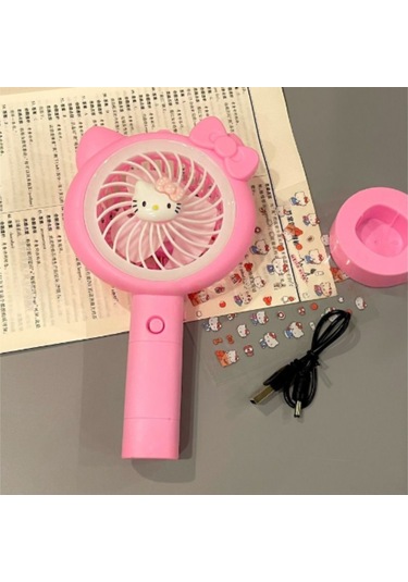 Gajeena Usb Şarjlı Mini El Ventilatörü, Kitty Desenli, Taşınabilir, Öğrencilik İçin, 1200-2000mah Batarya, Beyaz Renk