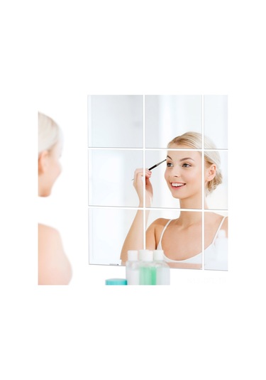 Dofolink Pet Yansıtıcı Duvar Sticker 0.2mm Kalınlık 15x15cm 16 Adet Otomatik Yapışkan Gümüş Renkli Ayna贴片