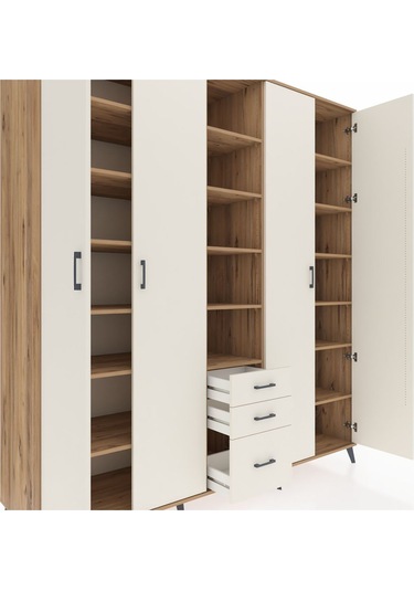 Kronos Dolap 17 Raflı 3 Çekmeceli 4 Kapaklı 220x59x243 Çam-aytaşı/aytaşı Aytası/aytası