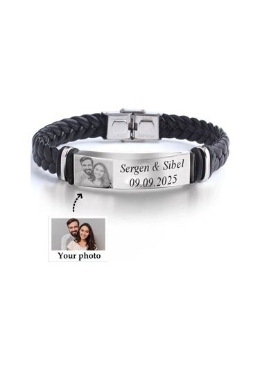 Kişiye Özel Resim Baskılı 2 Satır İsim Yazılı Çelik Bileklik Sevgiliye Hediye Scb14g Beyaz