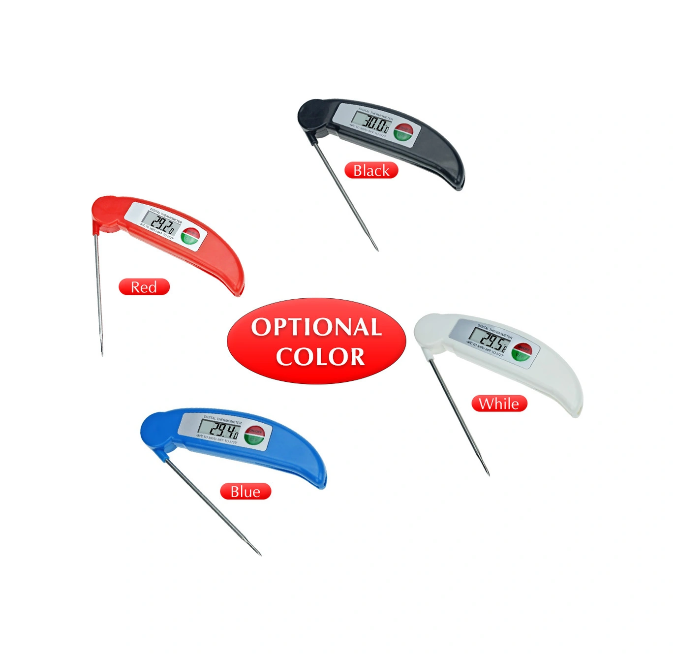 Youmex Katlanabilir Gıda Termometresi - Hızlı Ölçüm, Led Ekran, 304 Paslanmaz Çelik Sondaj, -50 C/+300 C Aralığı
