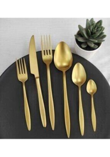 Carmen Mat Gold Titanyum Çatal  Kaşık Seti 48 Parça Yeşil