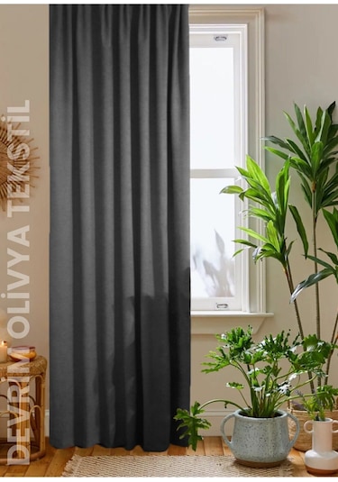 Devrim Olivya Tekstil Lüks 1. Sınıf Düz Dikim Antrasit Ada Fon Perde - En X Yükseklik Ölçülerinde Şık Ve Modern Tasarım Antrasit