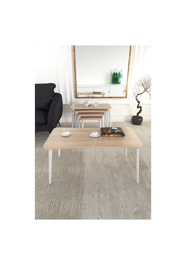 Alanur 5li Orta Sehpa Ve Zigon Sehpa Ahşap Ayaklı Çay Kahve Sehpası Xl Salon Seti Sonomo