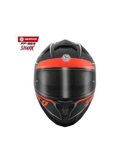 Scoyco FF-869 Shark Güneş Vizörlü Kapalı Kask Kırmızı - Neon Sarı - Siyah