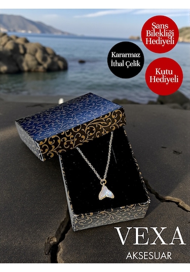 İthal Şans Ve Denge Kolyesi Balina Kuyruğu Kararmaz 316l Çelik Kolye - Özel Kutulu Ve Hediyeli Ürün Altın