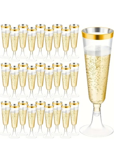 Willowhaven Silvery Frame 50 Adet 140ml Premium Altın Kenarlı Şampanya Bardakları