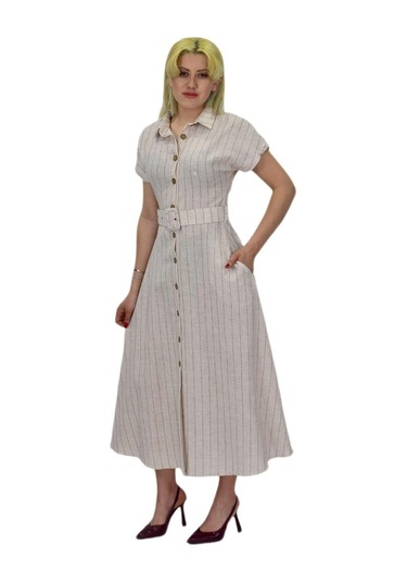 Kadın Keten Kısa Kol Elbise Bgl-st03722 001