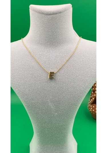 14k Altın Renginde E Harf Minimal Model Çelik Kadın Kolye Altın