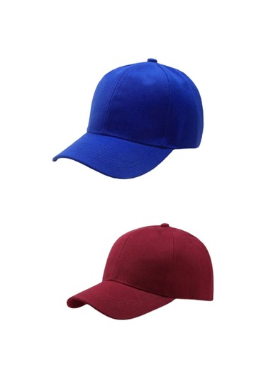 Unisex Ayarlanabilir Spor Bordo-mavi Basic Kep Şapka 2'li Set Bordo - Mavi