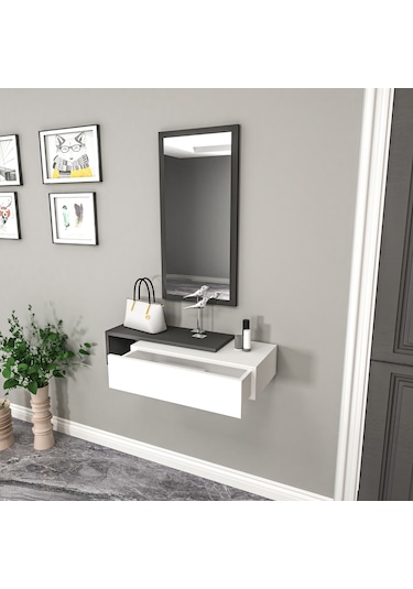Arnetti Vien Aynalı Çekmeceli Dresuar Antrasit Beyaz Antrasit - Beyaz