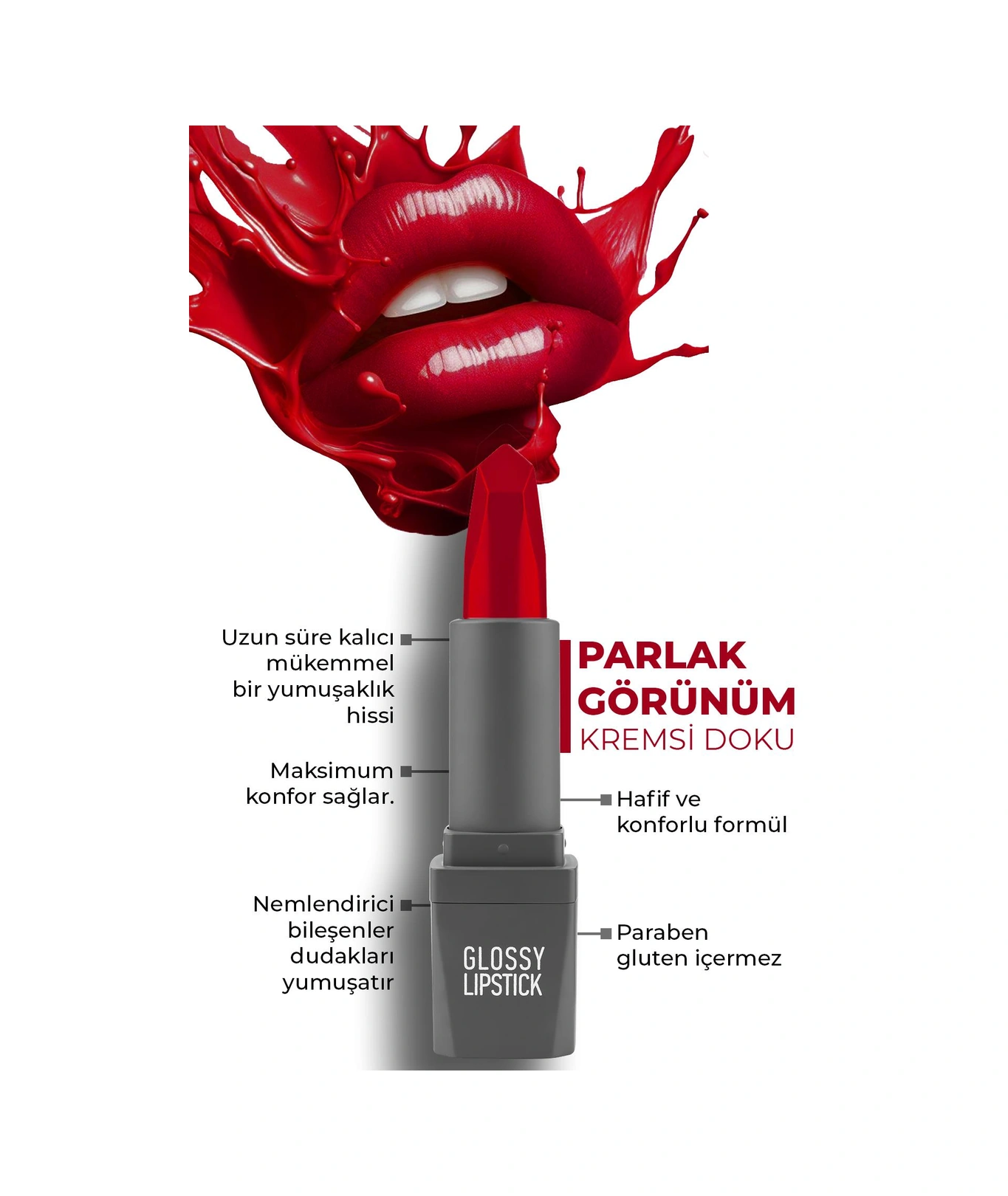 Alix Avien Uzun Süre Kalıcı Yoğun Renk Veren Nemlendirici Parlak Ruj Glossy Lipstick 321 Stunning Red