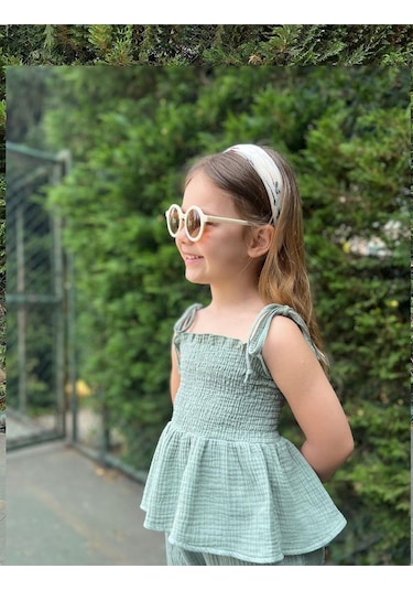 Müslin Kumaş Şortlu Kız Çocuk Takım Mint