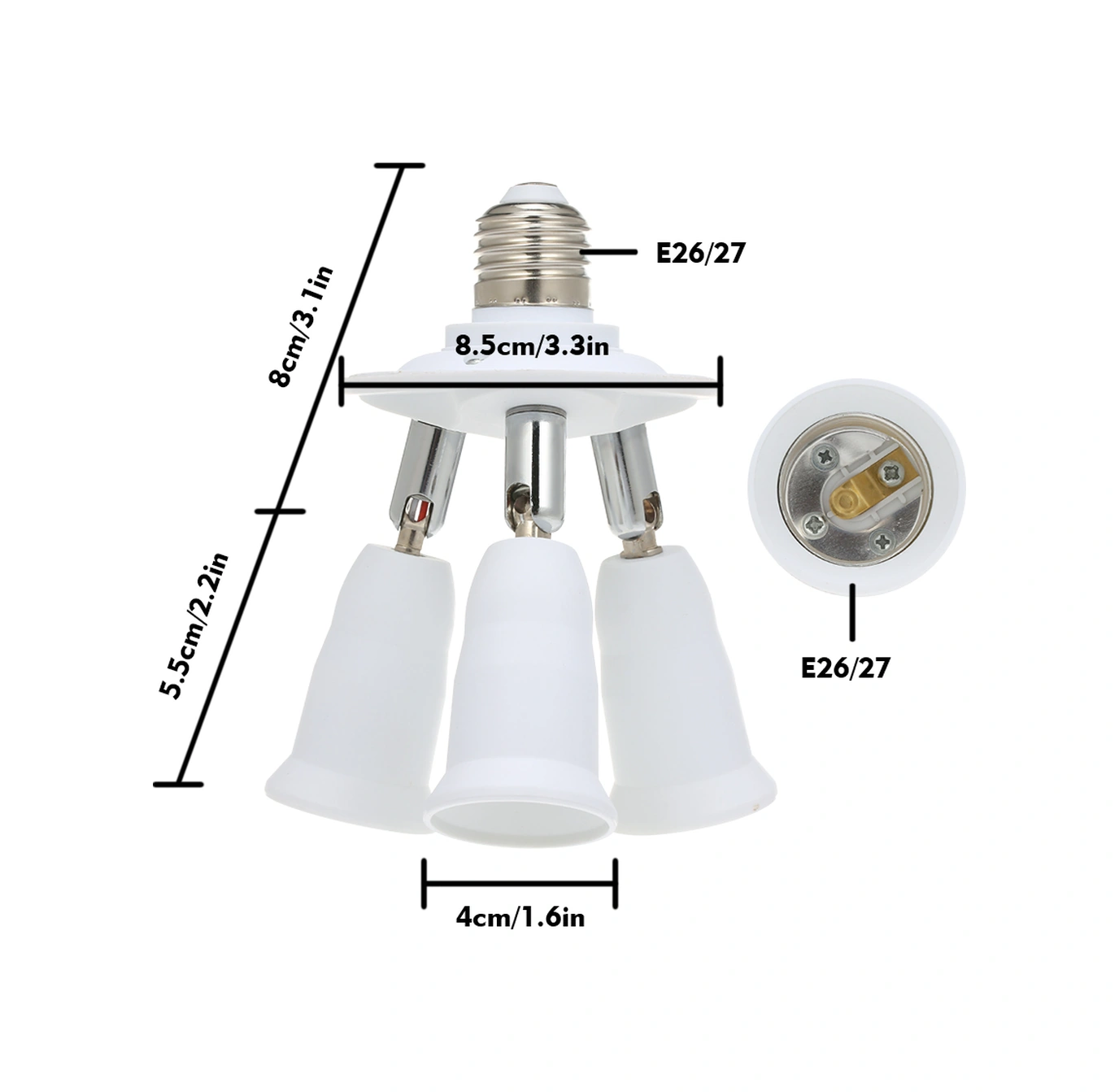 Yuntech01 E26/27 Beyaz Çevirme Bağı, 3'lü Çıkışlı, 180 Derece Dönebilen, Ateş Direnci Malzeme, 60w 3 Maksimum Güç Beyaz