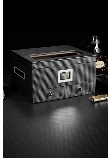 Falconetti Sedir Ağacı Camlı Çekmeceli Humidor Puro Kutusu Rd13