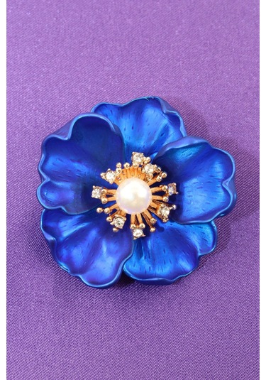 Tatlı Funda Gülü Broş. Kristal Taşlı Çiçek Broş. Yaka İğnesi Broş. Kadın Broş. Broş. Lacivert
