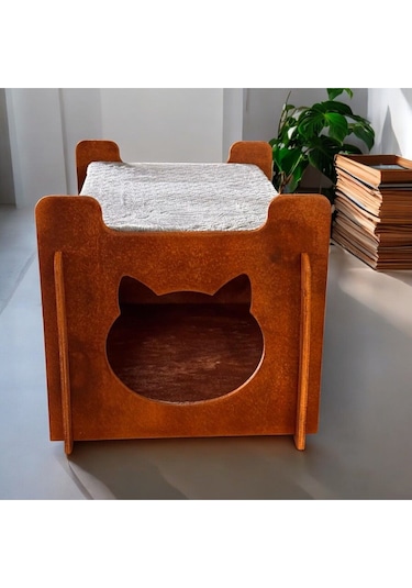 Kedi Evi 2 Katlı Rahat Ve Yıkanabilir Minder Yatak Dahil