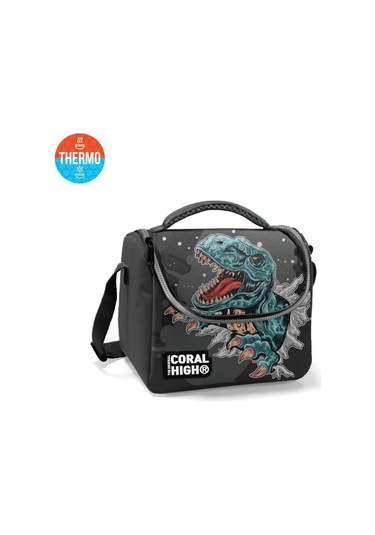 Coral High Kids Koyu Gri Siyah Dinozor Desenli Thermo Beslenme Çantas 11837