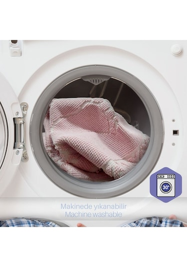 Soffy Pembe & Pembe 2 Adet 50x70 Cm Banyo Paspası %100 Doğal Pamuk Ayak Paspası Ayak Havlusu Pembe