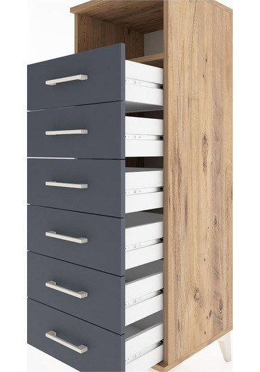 Hyperion Dolap Tek Raflı 6 Çekmeceli 44x44x134 Çam-antrasit Atlas Çam