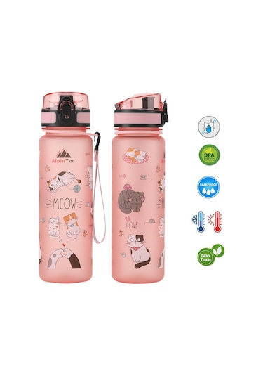 Alpintec Kedi Desenli Pembe Tritan Çocuk Su Matara 500 Ml Diğer