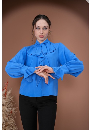 Fırfırlı Zarafet Bluz Mavi
