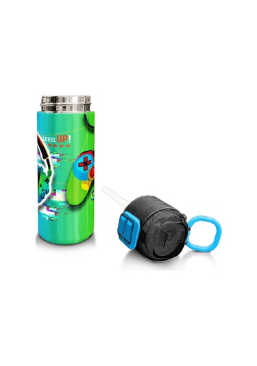 Coral High Kids Kulaklık Game Desenli Pipetli Ve Direkt İçim Çelik Termos 500 Ml 31841 Yeşil - Pembe