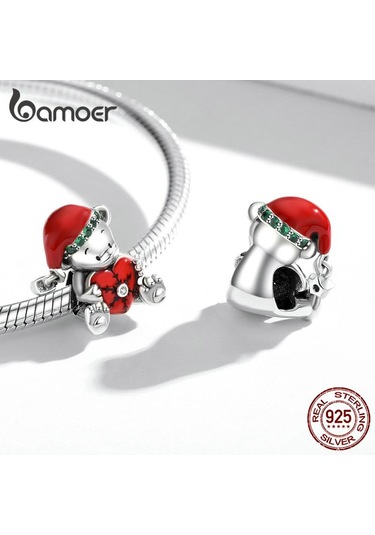 Bamoer 925 Ayar Gümüş Noel Ayı Aşk Kolye Kadınlar İçin Fit Bilezik Ve Bileklik Noel Hediyesi Gümüş