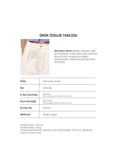 Itsbasic Kadın Kırık Beyaz Renk 7s6-101 Mini Boy Pileli %100 Koton Denim Şort