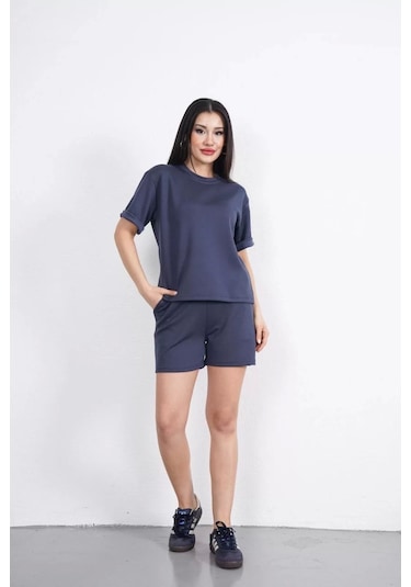 Osy Modal Yumuşak Dokulu Kumaş Kadın Bisiklet Yaka T-shirt Kısa Şort İkili Takım - Antrasit Antrasit Osy Modal Yumuşak Dokulu Kumaş Kadın Bisiklet Yaka T-shirt Kısa Şort İkili Takım - Antrasit Antrasit