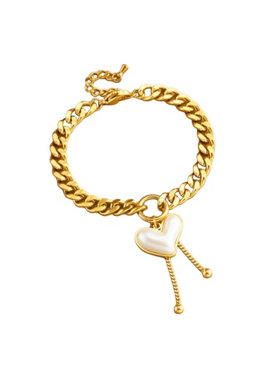 Kadın Çelik Sedef Taşlı Kalp Bileklik Altın Renk Çelik