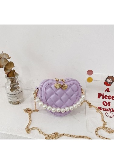 Ebitda Beyaz Inci Kolu Kızlar Mini Omuz Askılı Çanta Prenses Cüzdan Bozuk Para Cüzdanı Çanta Sevimli Çocuk Kalp Şeklinde Crossbody Çanta Beyaz