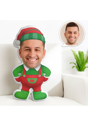 Kişiye Özel Noel Elf Yastığı Yüz Baskılı Eğlenceli Sevdiklerine Özel Fotoğraflı Yılbaşı Armağanı Çok Renkli