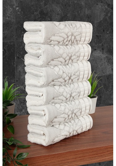 Çınar Jakarlı 6 Lı Kadife Pamuklu El Ve Yüz Havlu Seti 30x50 Cm - 00434 - Gümüş Gümüş