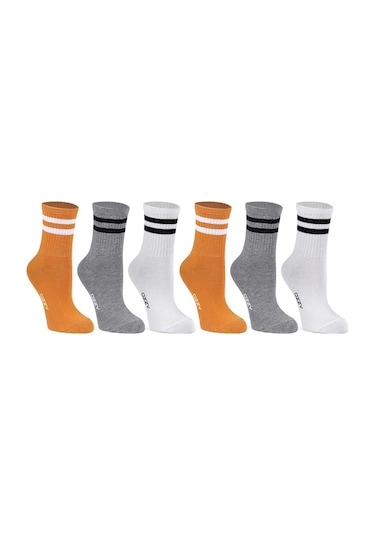 Ozzy Socks Kolej Çorabı Beyaz - Gri - Sarı 6'lı Beyaz - Gri - Sarı