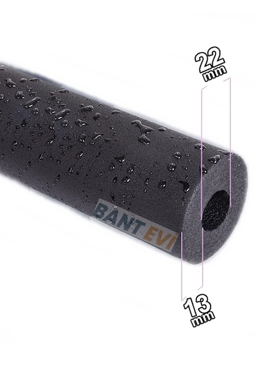 Kauçuk Boru İzolasyonu 1/2" İç Çap 22mm, 13mm Kalınlık, 2mt Boy
