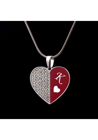 Feelings Harfli Taşlı Kalp Kadın Çelik Kolye Takı Kişiye Özel Hediyelik Aksesuar Pembe