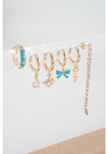 Kadın Vip Seri Özel Tasarım Baget Zirkon Taşlı 6'lı Küpe Seti 01002