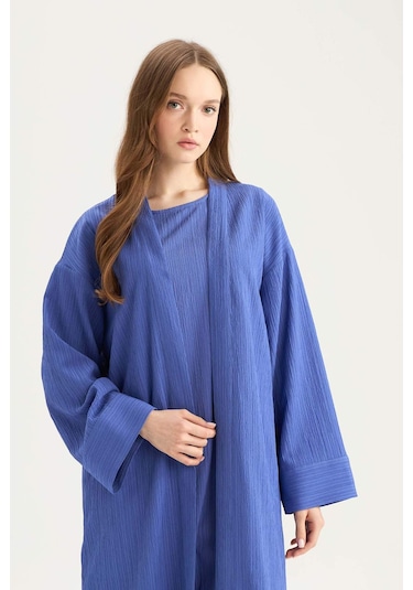 DeFacto 	Relax Fit Şal Yaka Krinkıl Kumaş Uzun Kimono E1816AX25SPBE46 Mavi