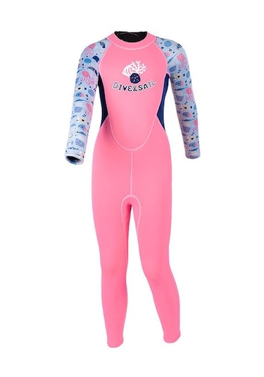 Dıve & Saıl M155589k 2.5mm Tek Parça Sıcak Çocuk Wetsuit Uzun Kollu Şnorkel Sörf Elbisesi Pembe